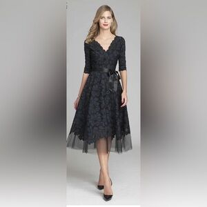 Rickie Freeman Terri Jon Lace Fit and Flare Midi‎ Black Dress Women’s Sz 4 Party